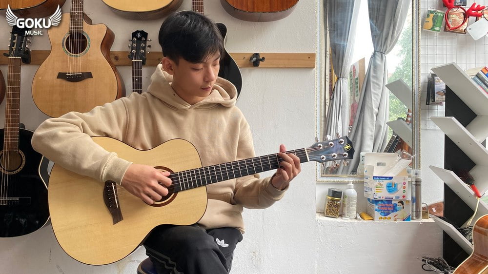 Đàn Guitar Acoustic Mini Odin F2M size 3/4 gỗ thịt 2B 9 model 30 04 Dan Guitar Acoustic Mini Goku F2M size 3 4 full go thit 1B Shop Dan Goku Music